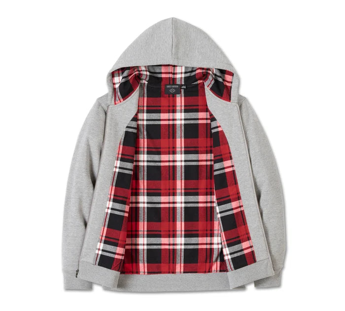 Men's Bar & Shield Plaid Lined Zip-Up Hoodie - Grey Heather 96009-25VM/000M
