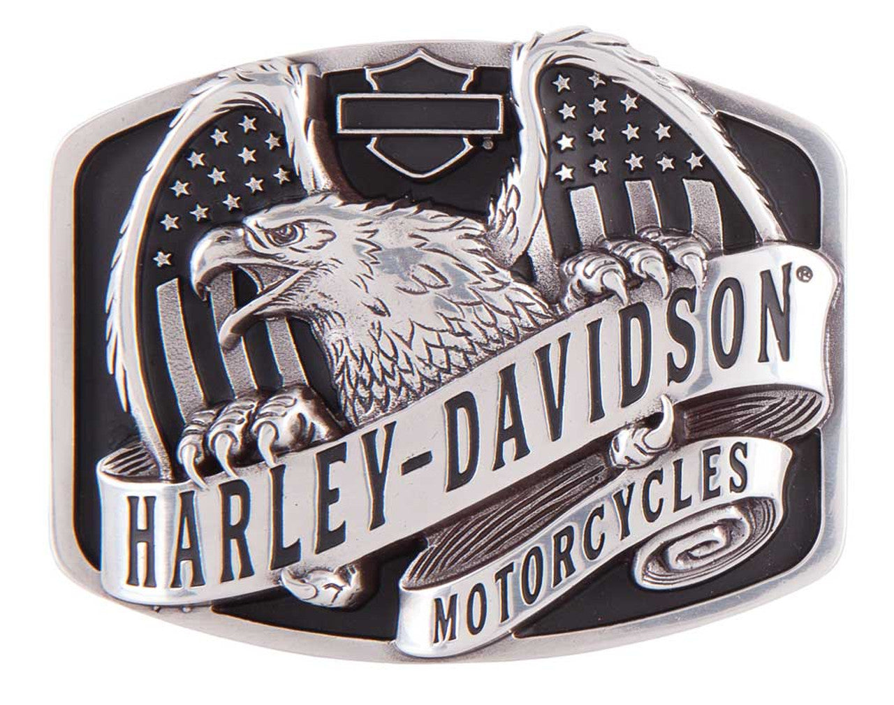 Harley-Davidson® Mens Belt Buckle black Flame Brushed Chrome