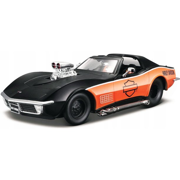 1970 Chevrolet Corvette Harley Davidson Black/Orange 1/24 Diecast Model Car
