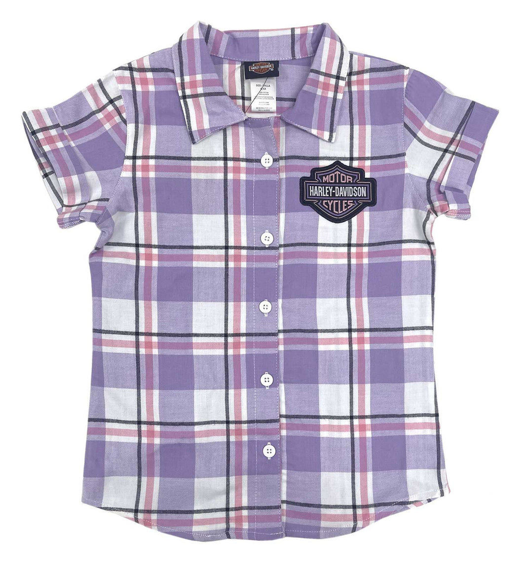 Harley-Davidson® Little Girls' Bar & Shield Short Sleeve Toddler Plaid Shirt