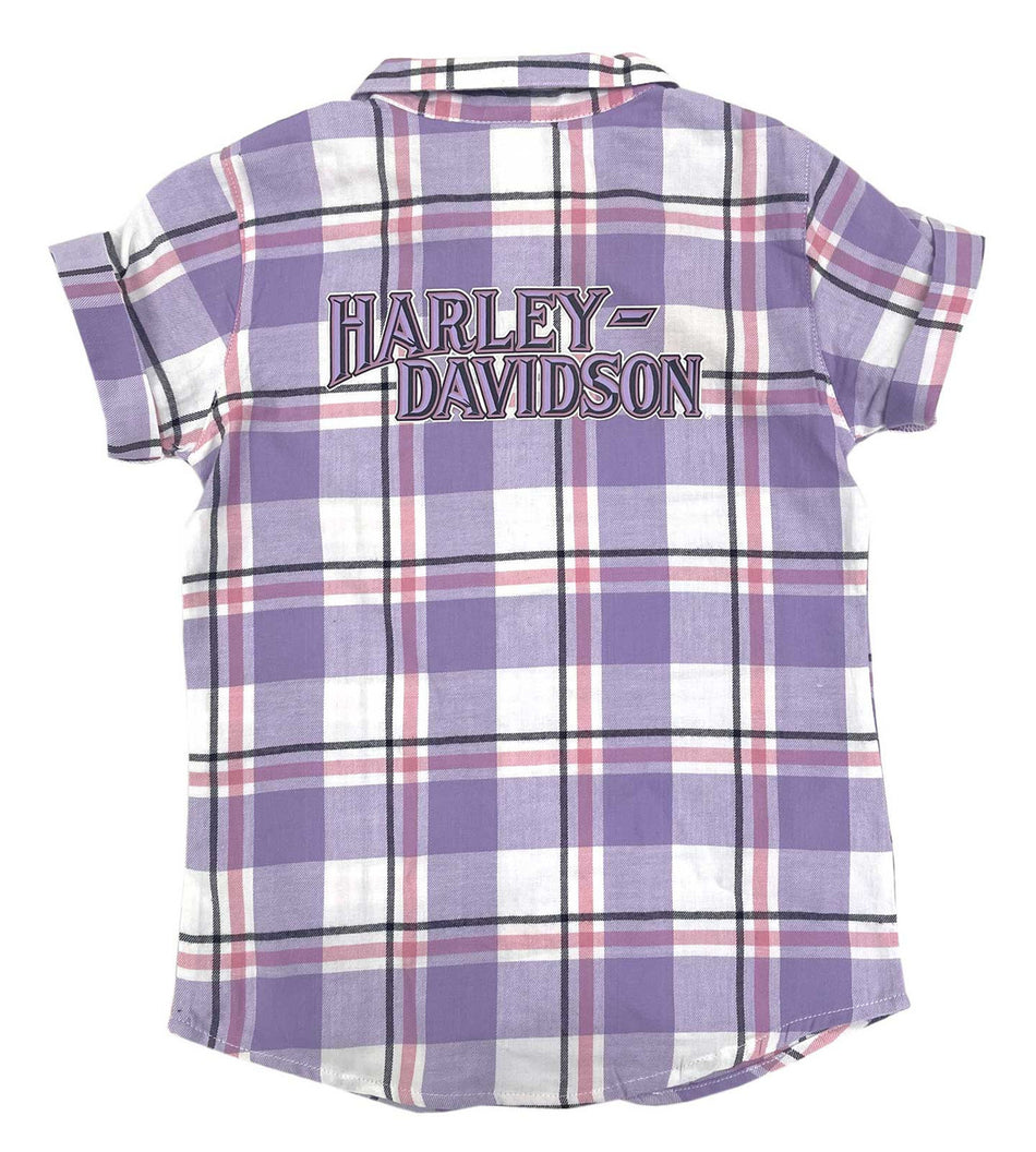 Harley-Davidson® Little Girls' Bar & Shield Short Sleeve Toddler Plaid Shirt