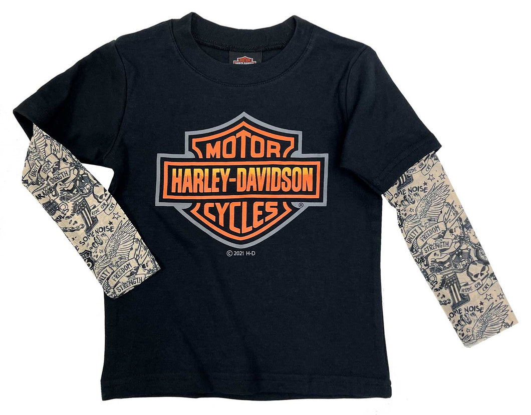 Harley-Davidson® Little Boys' Bar & Shield Mesh Tattoo Long Sleeve Tee