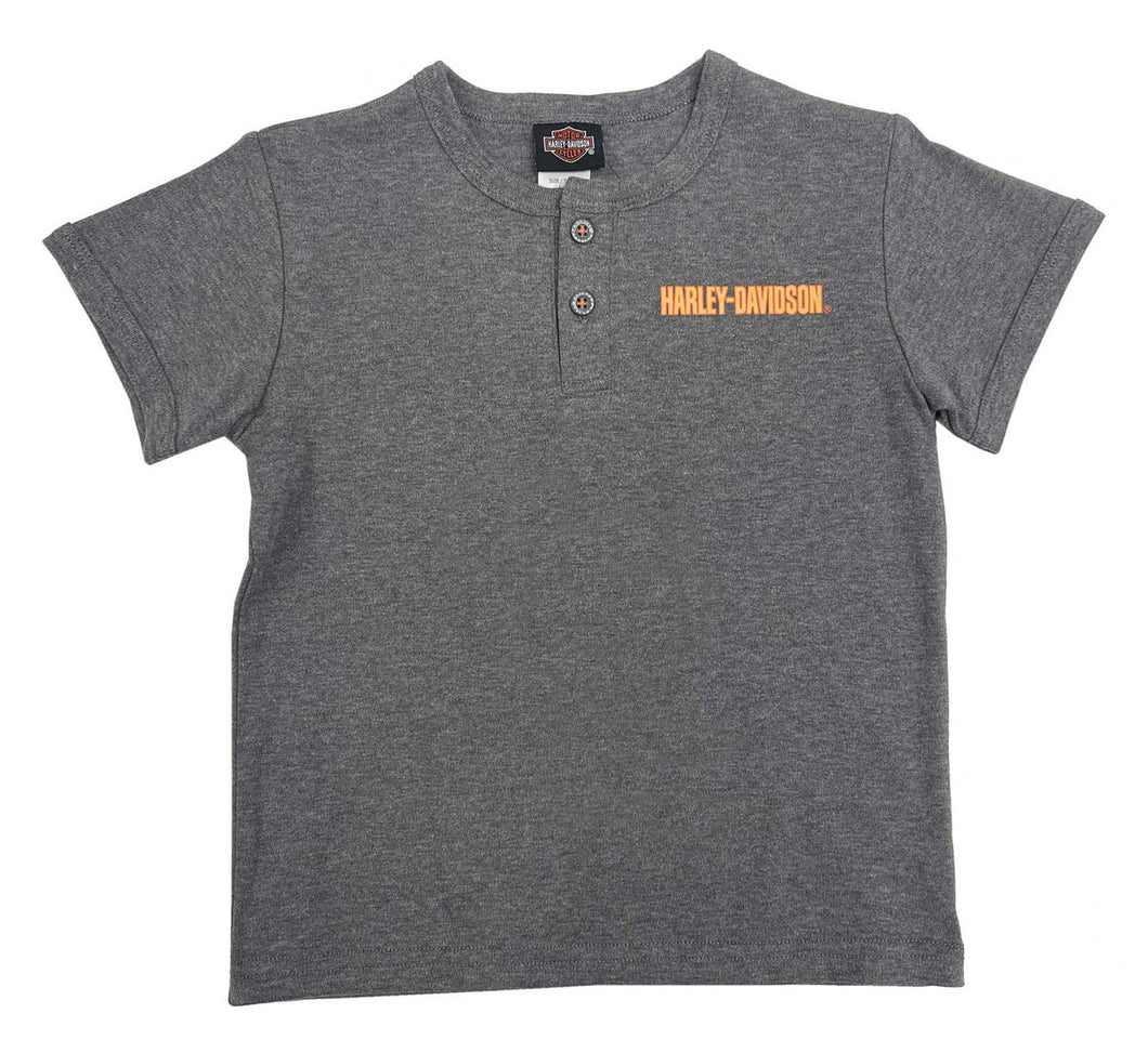 Harley-Davidson® Big Boys' Eagle Knit Button Henley Short Sleeve Shirt, Gray