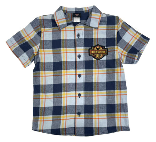Harley-Davidson® Little Boys' Bar & Shield Logo Plaid Short Sleeve Toddler Shirt