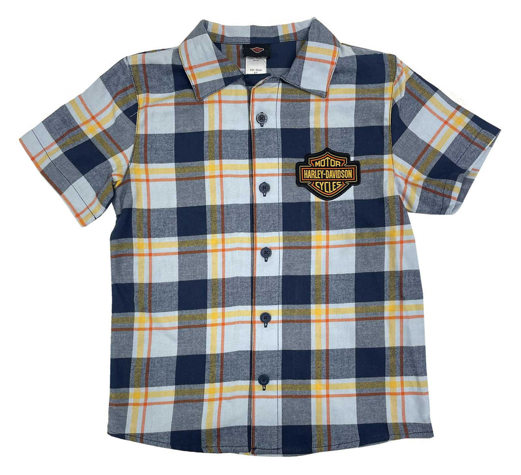 Harley-Davidson® Little Boys' Bar & Shield Logo Plaid Short Sleeve Toddler Shirt