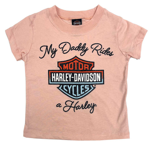 Harley-Davidson® Little Girls' Glitter My Daddy Rides a Harley Short Sleeve Tee