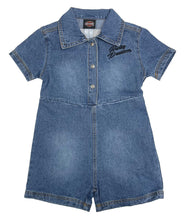 Harley-Davidson® Little Girls' Embroidered Bar & Shield Denim Romper, Blue