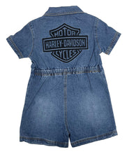 Harley-Davidson® Little Girls' Embroidered Bar & Shield Denim Romper, Blue
