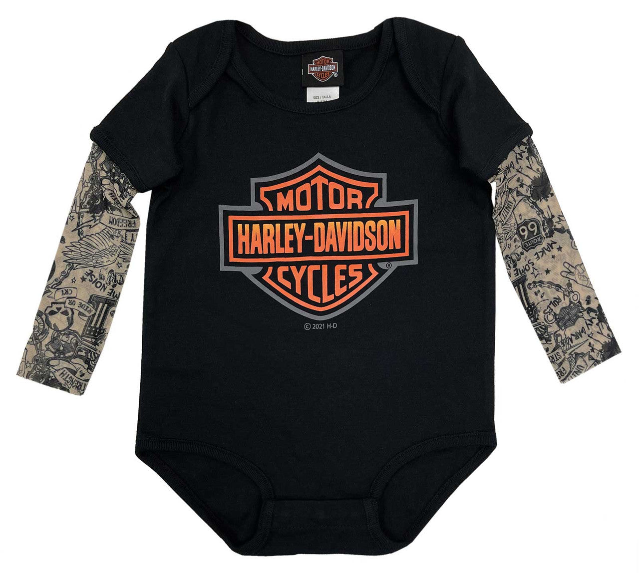 Harley-Davidson® Baby Boys' Bar & Shield Mesh Tattoo Long Sleeve Creeper - Black