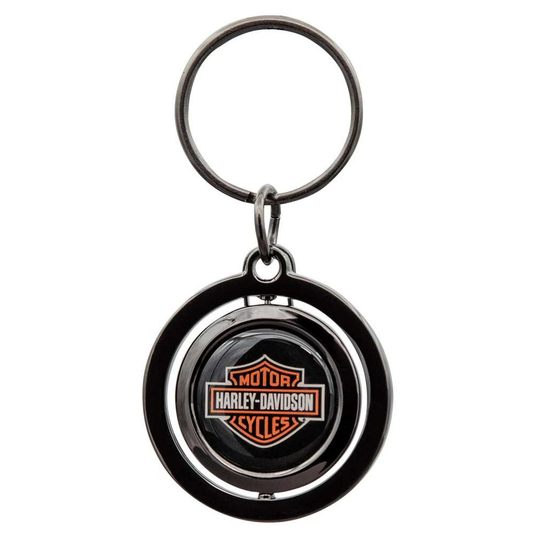 Harley-Davidson Classic Bar & Shield Logo Spinner Key Chain - Black/Orange