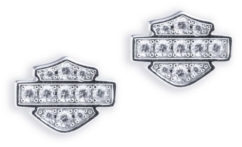 Harley-Davidson® Women's Bar & Shield Pave Stones Stud Earrings, Sterling Silver