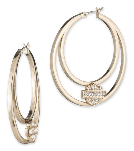 Harley-Davidson® Women's Bar & Shield Crystal Large Hoop Earrings, Gold Plated