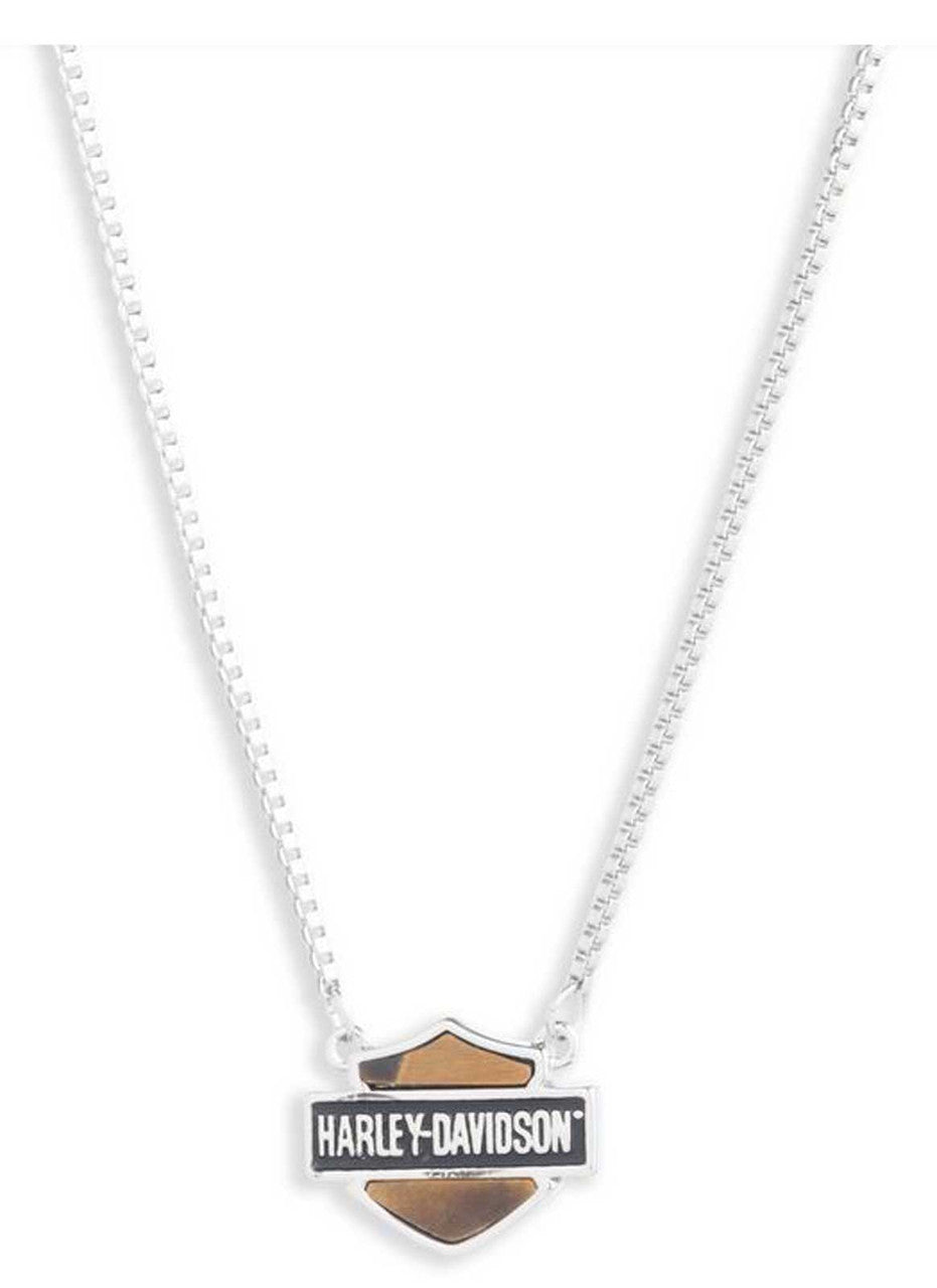 Harley-Davidson® Women's 16 in. Tiger's Eye Bar & Shield Logo Necklace, Silver