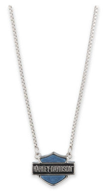 Harley-Davidson® Women's 16 in. Bar & Shield Logo Stone Pendant Necklace, Silver