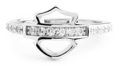 Harley-Davidson® Women's Embellished Bar & Shield Logo Ring, Sterling Silver