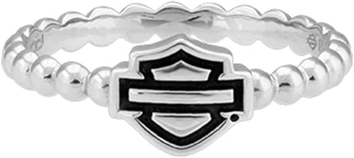 Harley-Davidson Womens Bar & Shield Outline Beaded Stackable Ring Silver (sizes 5/5.5)
