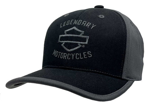 Harley-Davidson® Men's Burnt Banners Stretch Fit Curved Bill Baseball Cap - Black