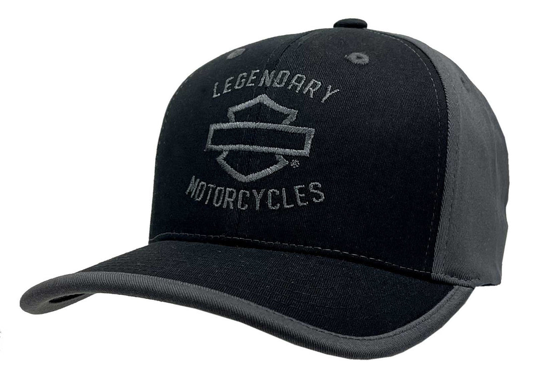 Harley-Davidson® Men's Burnt Banners Stretch Fit Curved Bill Baseball Cap - Black