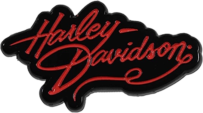 Harley-Davidson 1.25 inch. Harley Gal Text Metal Pin, Gloss Black/Pink Finish