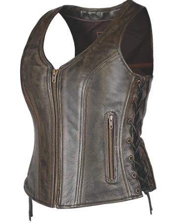 Unik Ladies Brown Leather Vest 6989.2 with Concealed Carry Pockets (L and XL)