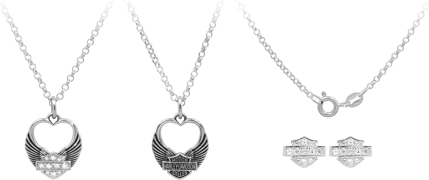 Harley-Davidson MOD Women's Winged Heart Necklace and Earrings Set HDS0004