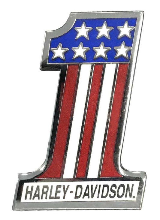 Harley-Davidson® 1.5 in. RWB H-D #1 Logo Pin, Shiny Silver Finish
