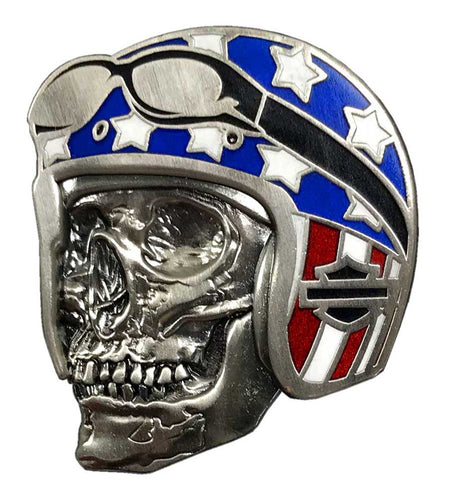 Harley-Davidson® 1.25 in. Biker Skull Flag Pin, Antique Nickel Finish 8009069