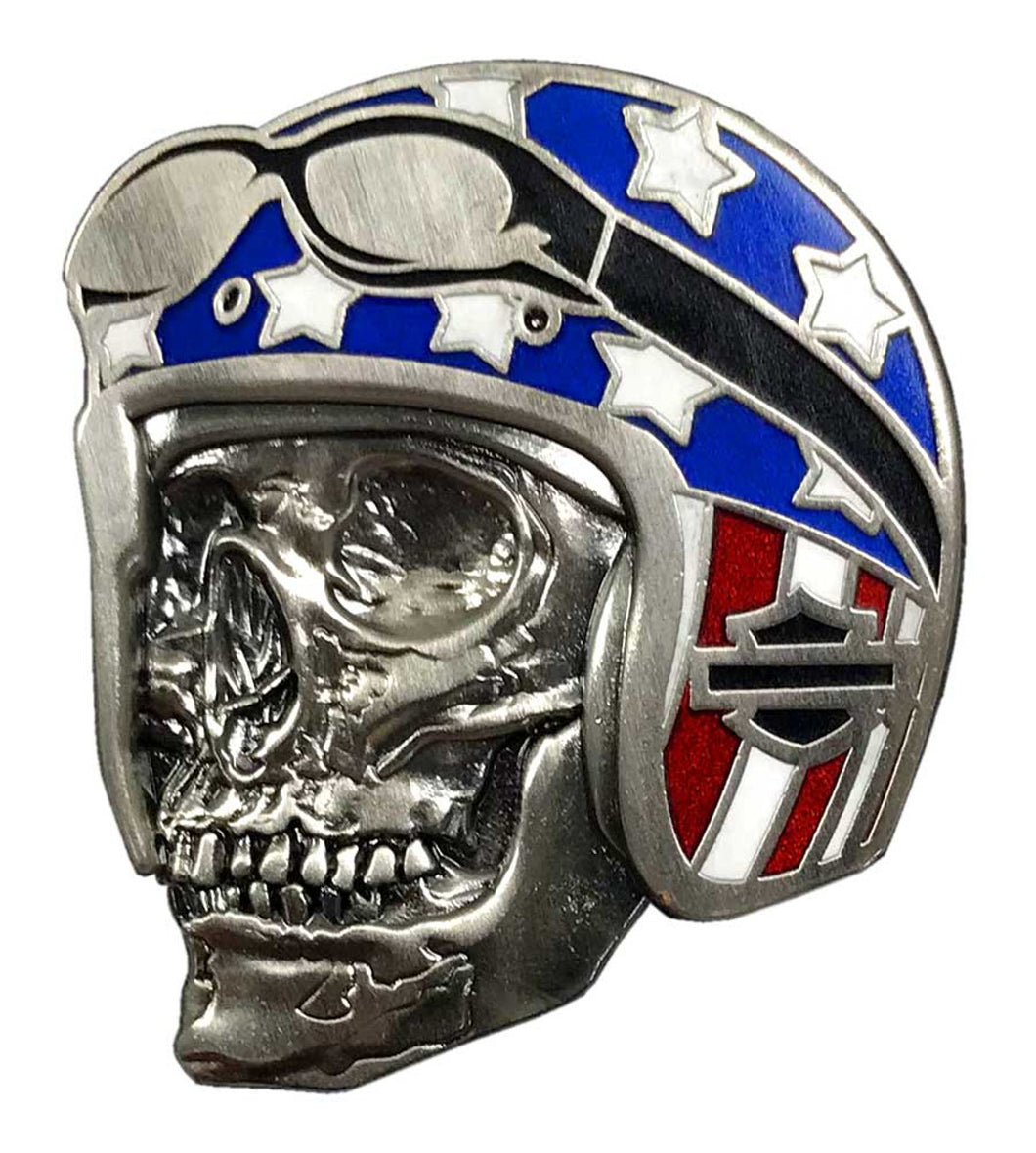 Harley-Davidson® 1.25 in. Biker Skull Flag Pin, Antique Nickel Finish 8009069