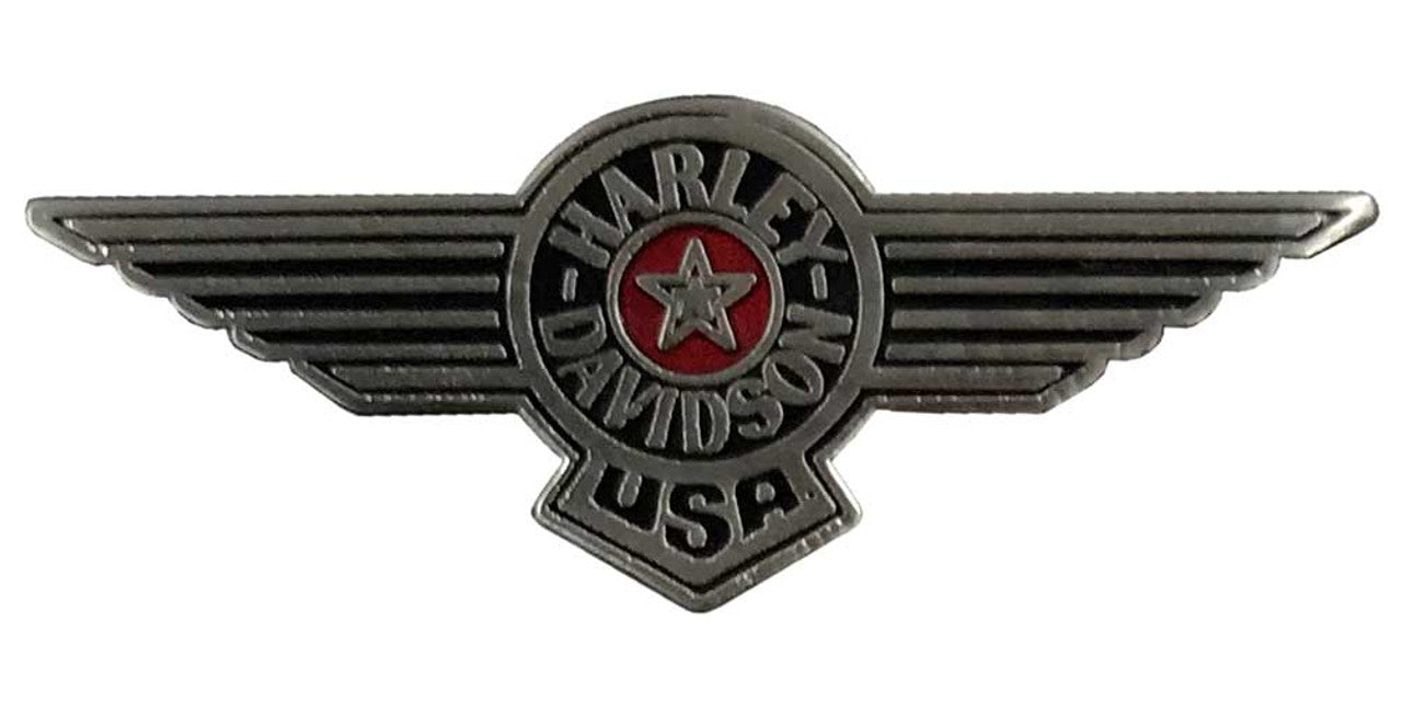 Harley-Davidson® 1.25 in. USA Aviator Wings Pin, Antique Nickel Finish 8009076