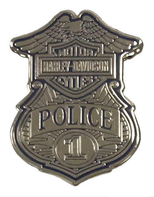 Harley-Davidson® 1.25 in. Police Shield Badge Pin, Shiny Silver Finish 8009151