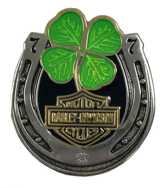 Harley-Davidson® 1.25 in. Lucky Clover Horseshoe Pin, Antique Finish