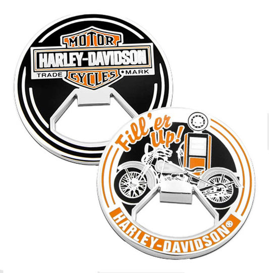 Harley-Davidson® Fill'er Up Bar & Shield Metal Challenge Coin Bottle Opener, 2in.