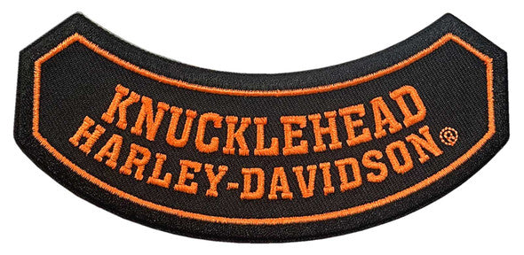 Harley-Davidson® 5 in. Embroidered Knucklehead Rocker Emblem Sew-On Patch - Black