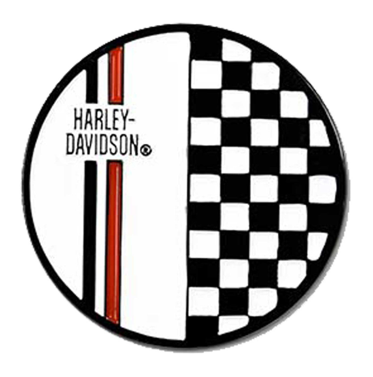 Harley-Davidson® 1.5 inch. Bold Checkered Round Metal Pin, Black & White