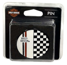 Harley-Davidson® 1.5 inch. Bold Checkered Round Metal Pin, Black & White