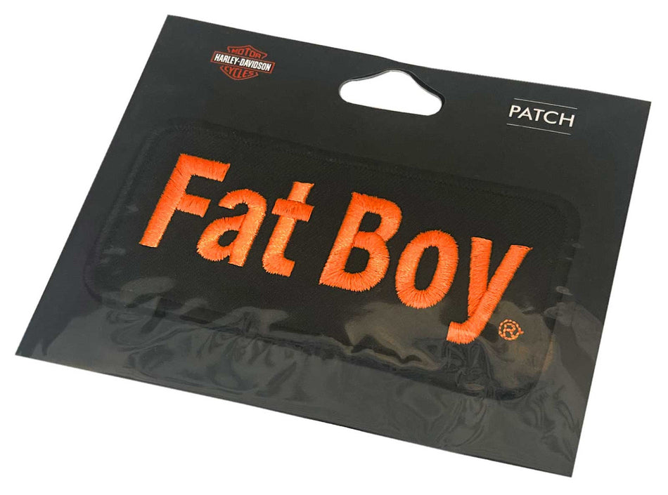 Harley-Davidson® 4 in. Embroidered Fat Boy Emblem Sew-On Patch - Black/Orange