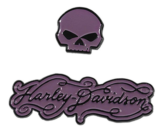 Harley-Davidson® 1.5 inch Harley Curve Willie G Skull Metal Pin Set, Gloss Finish