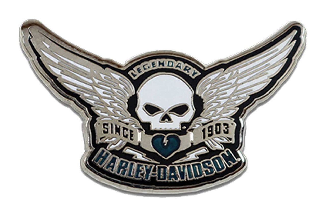 Harley-Davidson® 1.5 inch. Guardian Winged Skull Metal Pin, Gloss Finish