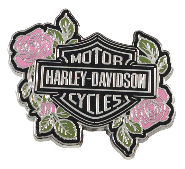 Harley-Davidson® 1.5 inch. Orchid Blossom Bar & Shield Metal Pin, Silver Finish