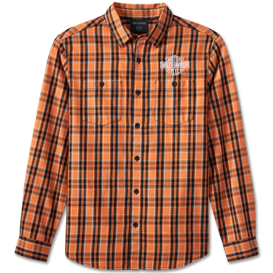 Harley-Davidson Men's Screamin Eagle Orange Plaid Long Sleeve Shirt 96083-24VM