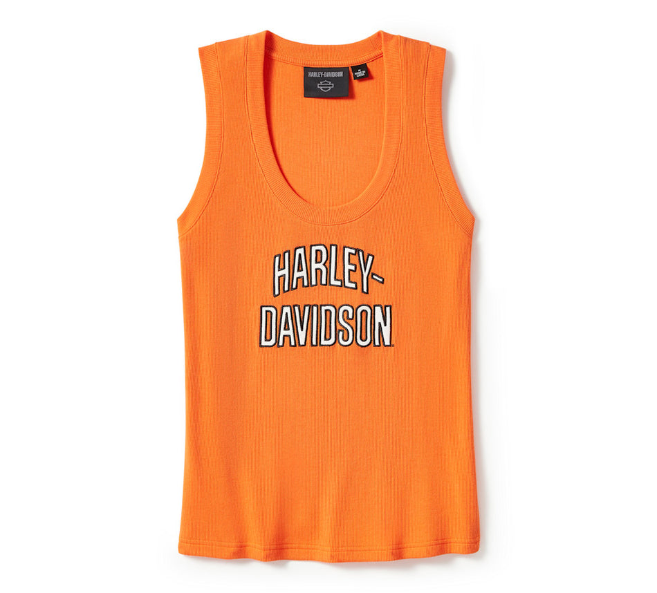 Women's Essential Arched Font Ribbed Tank - Harley Black or Orange