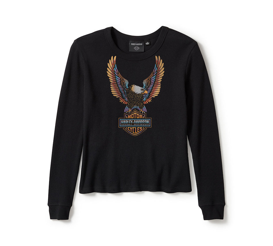 Women's Neon Eagle Distressed Waffle Knit Long Sleeve (only in small)
