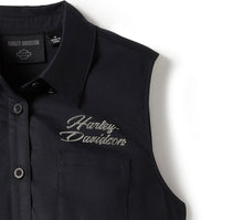 Women's Essential Bling Button Front Tank - Harley Black