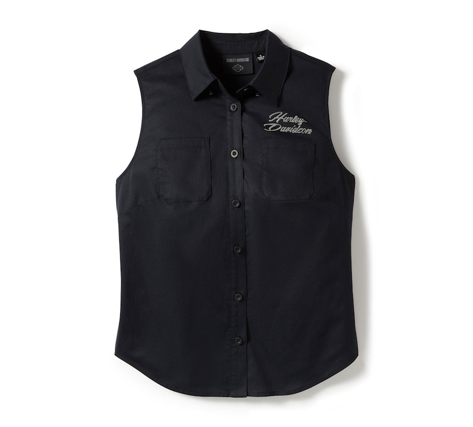 Women's Essential Bling Button Front Tank - Harley Black