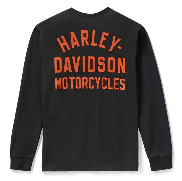 Harley-Davidson® Men's Racer Font Long Sleeve Henley Shirt, Black 96798-25VM