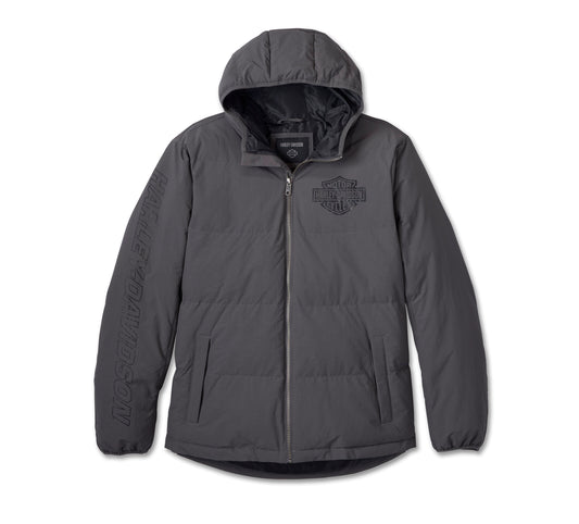 Men's Bar & Shield Hooded Puffer - Blackened Pearl 97424-24VM