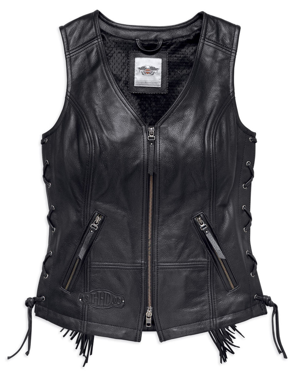 Harley-Davidson® Women's Boone Fringed Side Lace Leather Vest, Black 98014-18VW