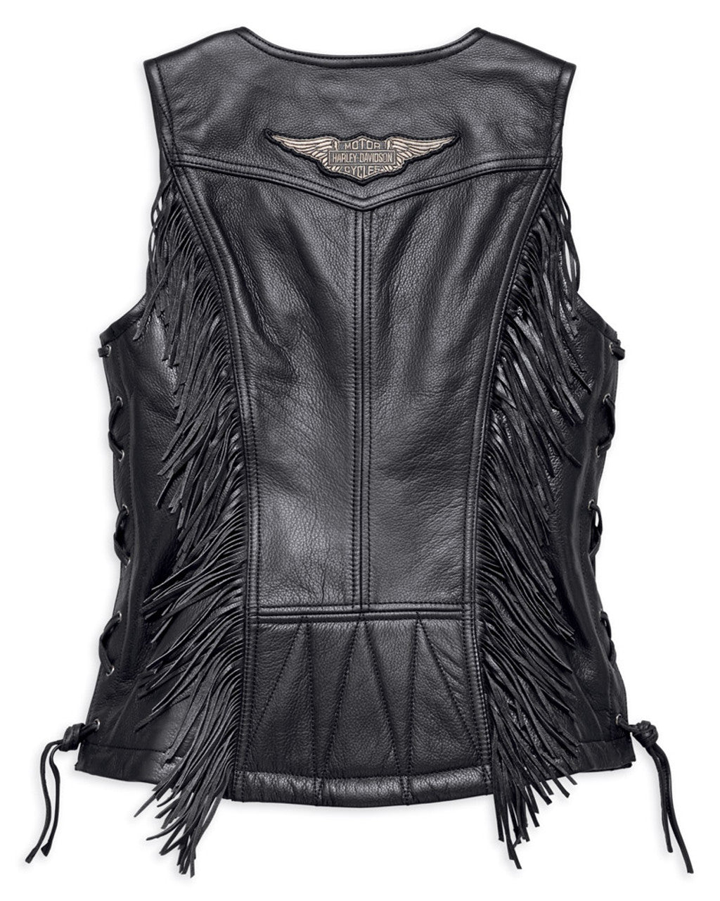 Harley-Davidson® Women's Boone Fringed Side Lace Leather Vest, Black 98014-18VW