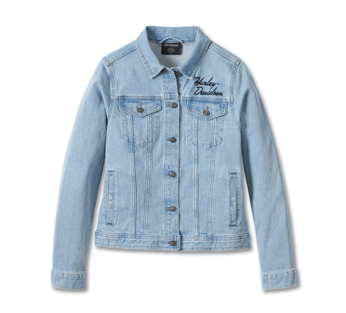 Women’s Silver Wing Stretch Denim Jacket – Light Indigo