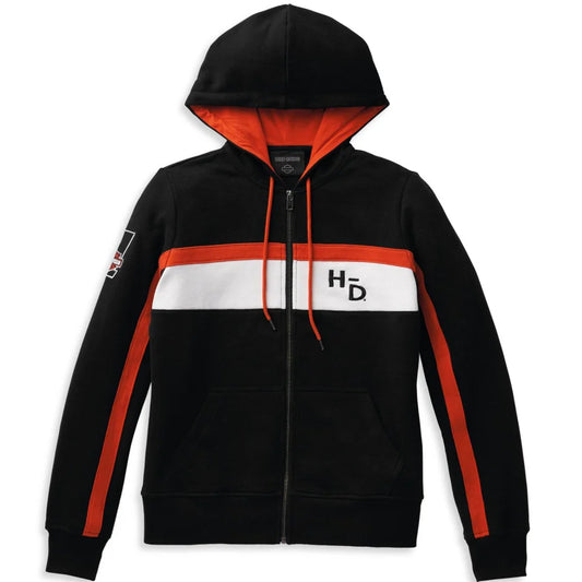 Harley-Davidson Women's Rally Stripe Zip-Up Long Sleeve Hoodie, Black 99094-22VW